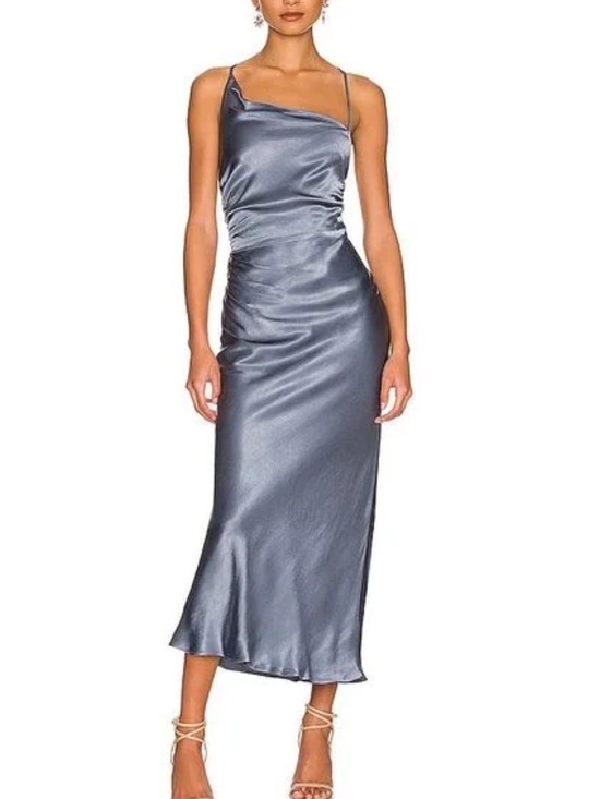 Shona Joy Dresses & Skirts - Shona joy blue la lune asymmetrical bias cowl satin midi dress US SZ 2